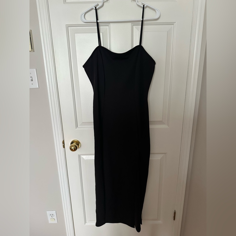 Black Spaghetti Strap Dress With Slit